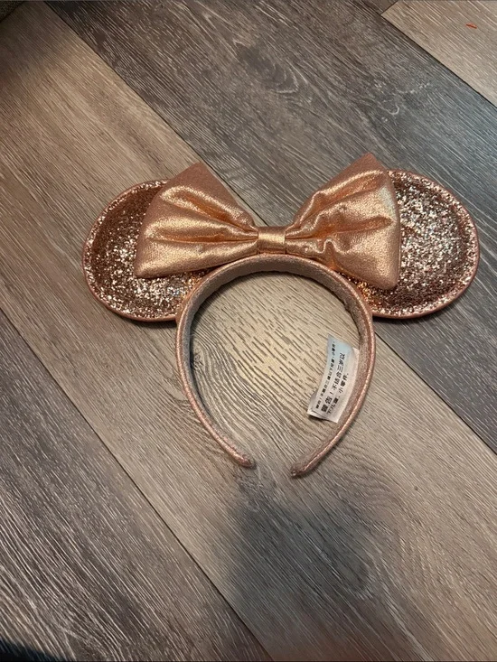 Kids Glitter Mouse Ear Headband with Bow - Rose Gold
