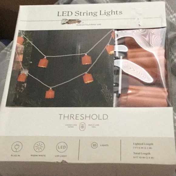 Threshold LED Terracotta String Lights 10 Warm White Outdoor White Cord Plug-In.