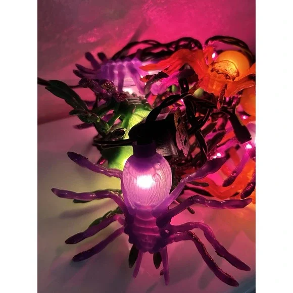 Blow Mold Spider String Lights Halloween Party Decor Haunted Black Cord