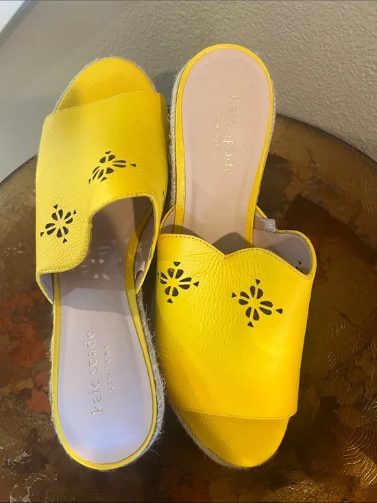 kate spade Bright Yellow Perforated Leather Slide Mules