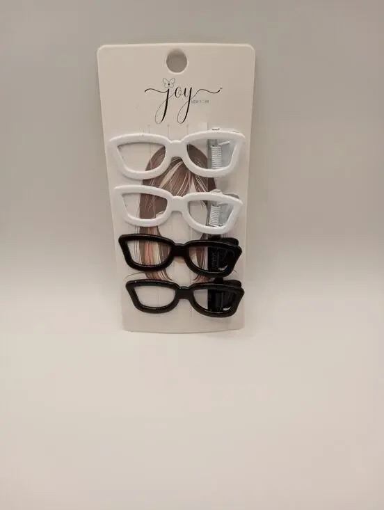 4 pack of Hair Clips Barrettes Sunglasses Glasses Style Black White 0874-878