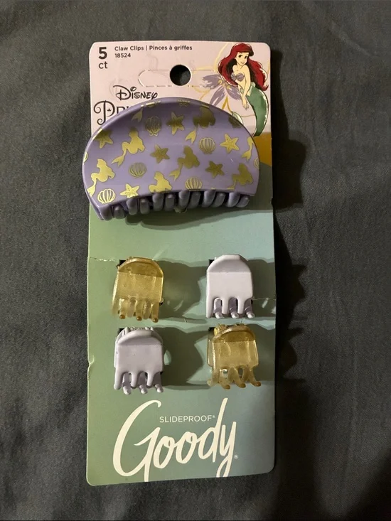 NEW! Disney x Goody Purple and Gold Ariel Seashell Hair Claw Clip Set