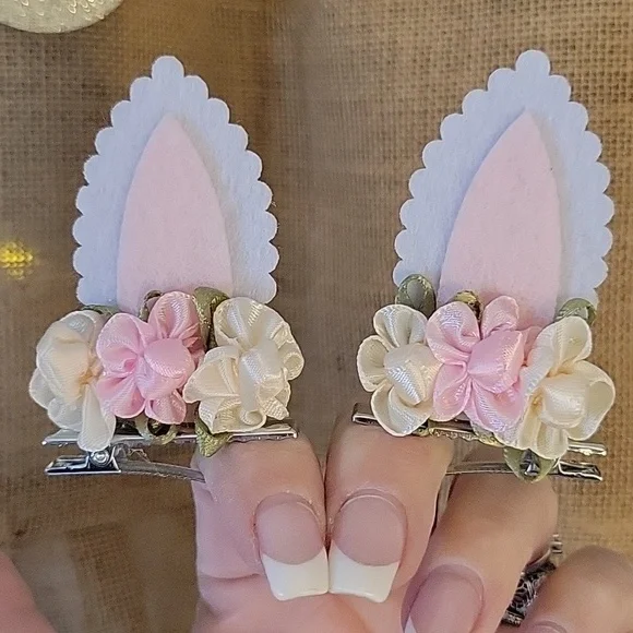 FLORAL BUNNY EAR HAIR CLIPS