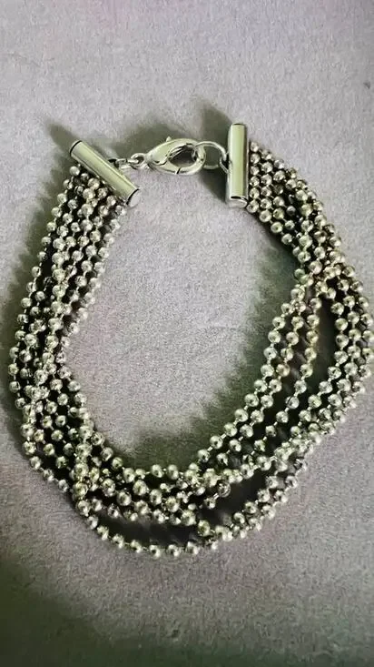 Multi-Strand Vintage Silver-Tone Ball Chain Bracelet