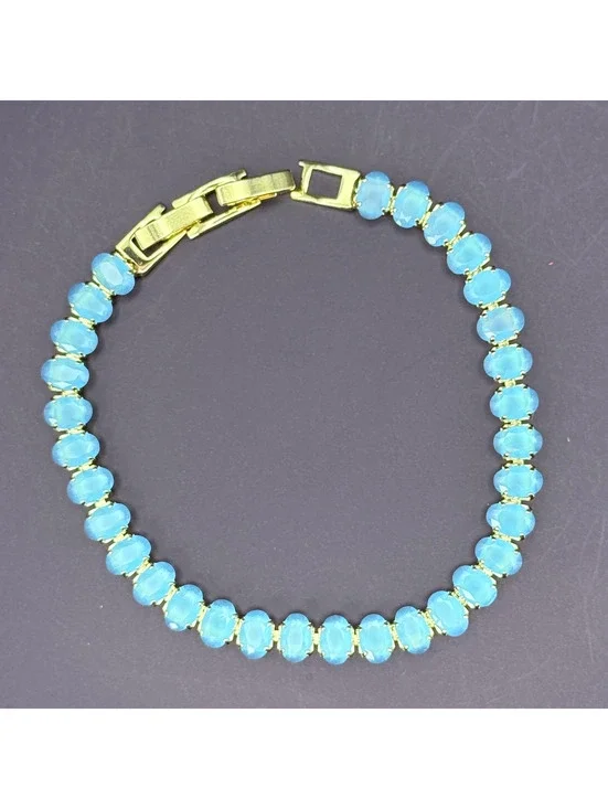 candy+clover oval aqua frost crystal gold tone tennis bracelet