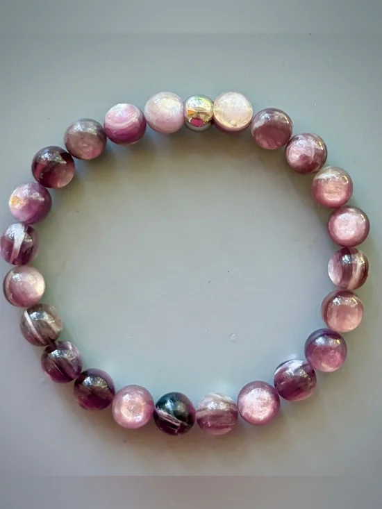 Dark Purple Lepidolite Handcrafted Bead Bracelet