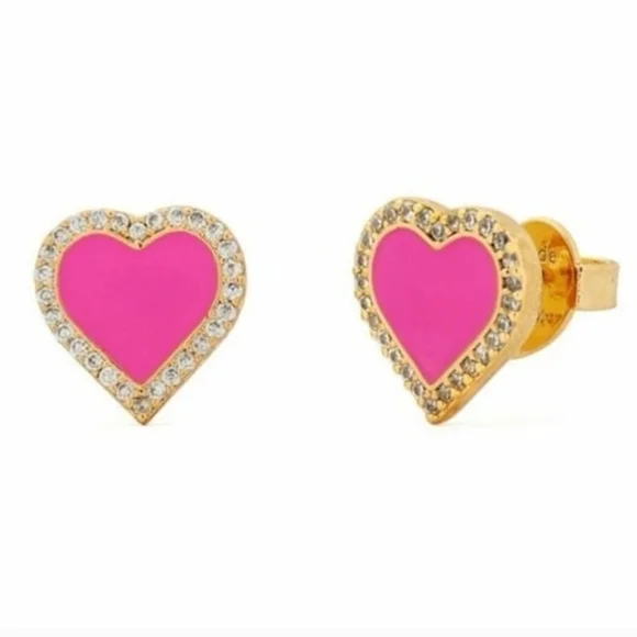 💕▪️Kate Spade ▪️Take Heart Pavé Pink Heart Stud Earrings in Gold Tone ($68)