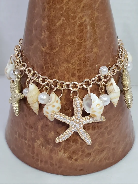 Starfish Ankle Bracelet Genuine Shells Lightweight Costume Jewlery