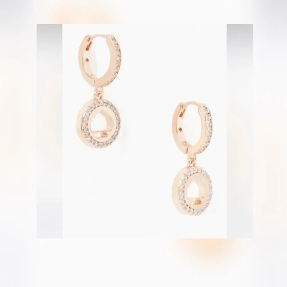 Kate Spade Gold-Tone Spot the Spade Pave Huggies Earrings BRAND NEW