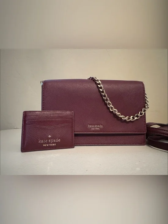 kate spade Leather Crossbody with Chain Strap and Cardholder
