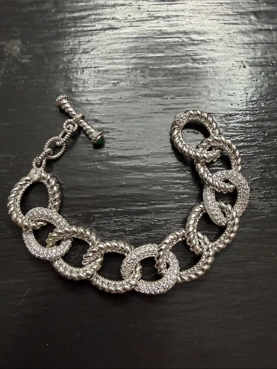 Judith Ripka Silver Pave and Rope Link Bracelet