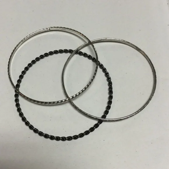 Set of 3 Black Silver Gray Bangle Bracelets NWOT