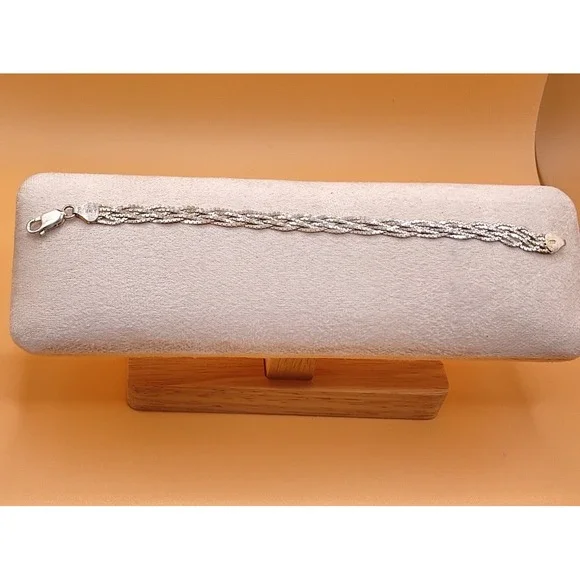 925 Italy Sterling Silver Multi Strand‎ Twisted Bracelet Diamond Cut Lobster Cla