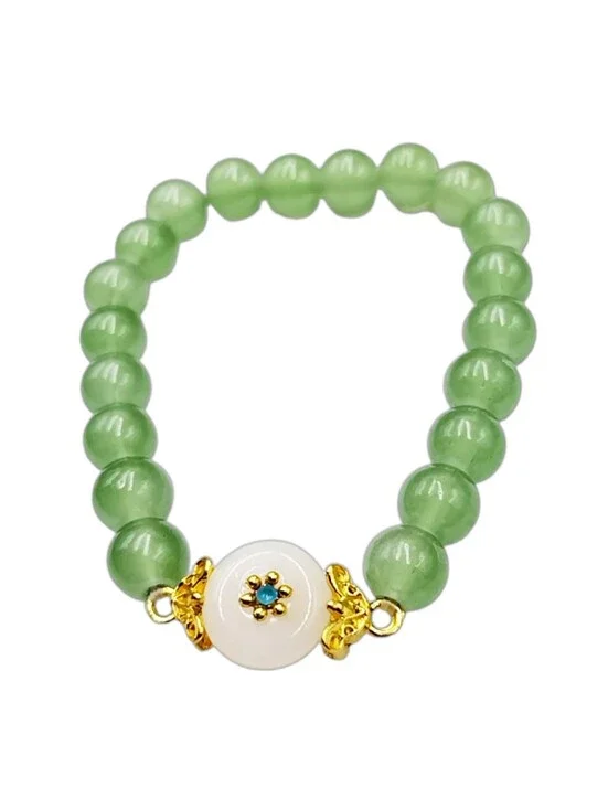 Green Glass Beads Stretch Bracelet w/ Gold Accents NWOT