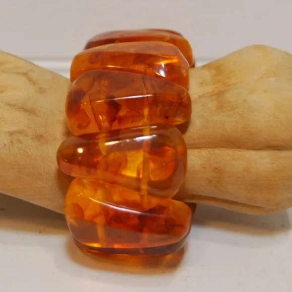 Vintage cuff Bracelet‎ Tortoise Shell Bakelite beaded jewelry elastic Chunky 70s
