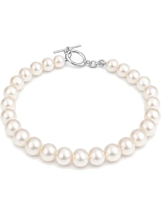 Freshwater Cultured White Pearl Bracelet in Sterling Silver for Women - Elegant