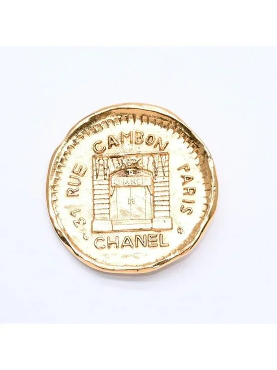 Chanel CC Logo Brooch Metal Cambon Coin Round Gold