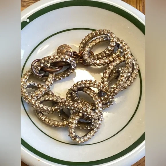 J Crew Gold Tone Pave Crystal Encrusted Chunky Link Chain Bracelet