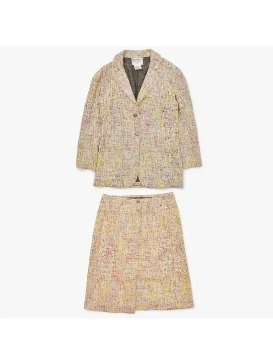 Chanel Tailored Suit Set Tweed CC Logo Jacket Skirt