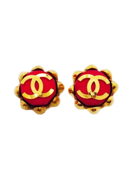 Chanel Earrings Vintage CC Logo Gold Plated