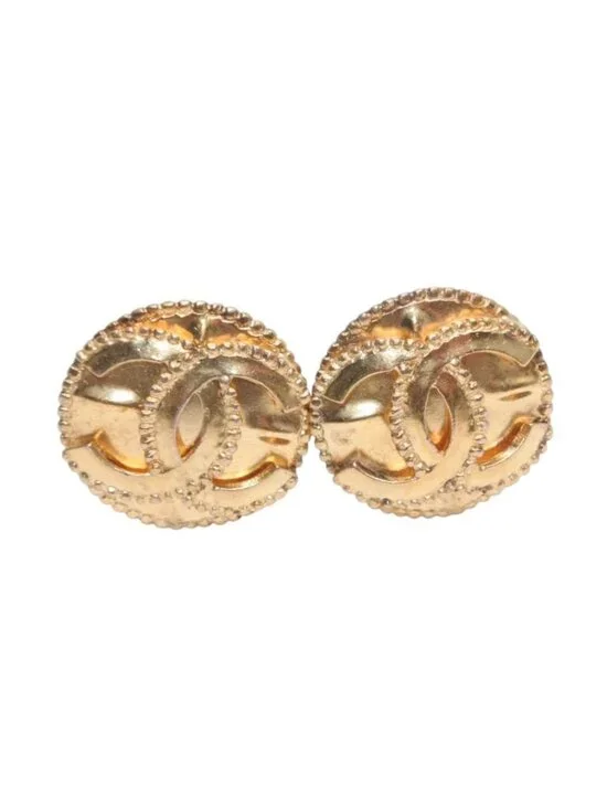 Chanel Vintage CC Logo Earrings 97 Metal Gold
