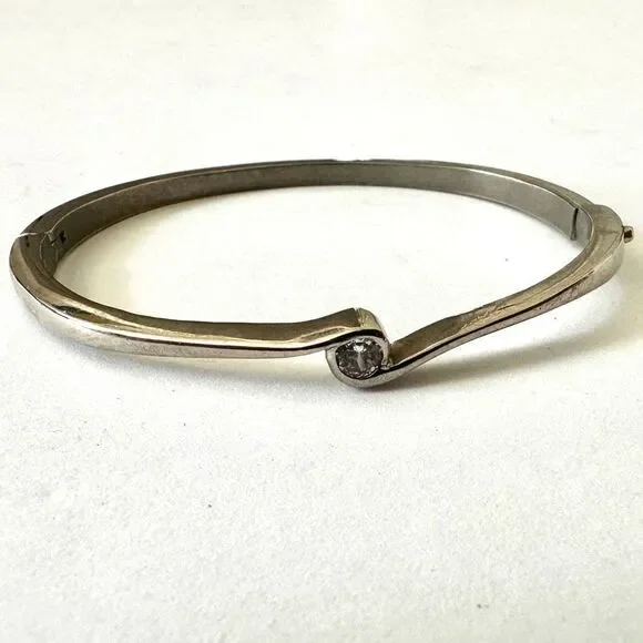 Silver tone rhinestone bangle bracelet