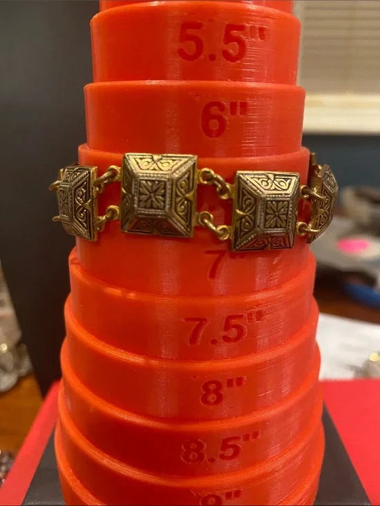 Damascene Gold Tone Link Bracelet with Ornate Square Panels