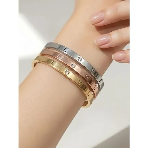 Trilogy of Love Letter Cuff Bangle Bracelets