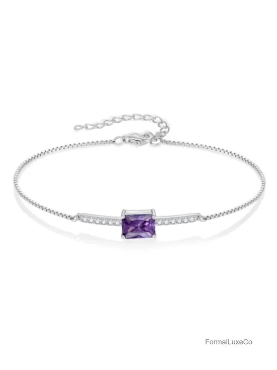 925 Sterling Silver Halo Rectangular Cut CZ Link Bracelet, Hypoallergenic