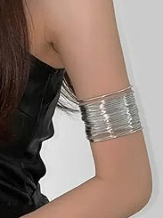Silver Wide Wire Cuff Chunky Bracelet Open Cuff‎ Arm Layered Boho