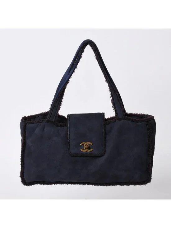 Chanel Shearling Bag CC Logo Nubuck Antique Gold