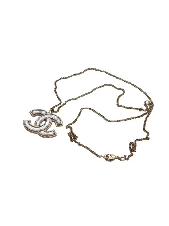 Chanel CC Logo Necklace Metal Clear Gold