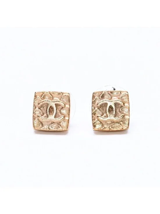 Chanel CC Logo Square Earrings 03 Metal Gold Plated
