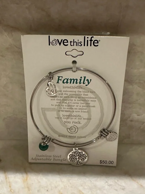 Silver Family Charm Bangle Bracelet