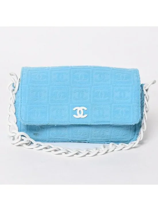 Chanel Sports Line Plastic Chain Shoulder Bag CC Logo Pile Blue White Choco