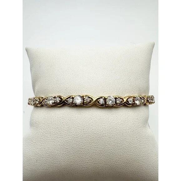 925 Sterling Silver Gold Vermeil Round C Z Tennis Bracelet 7.5”