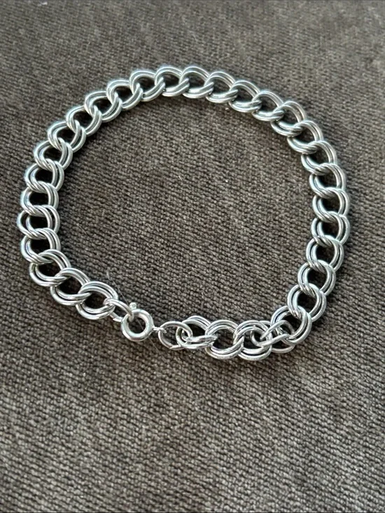 Sterling Silver CHARM BRACELET Real Solid Silver Fine Jewelry 7.5” Vintage 1950’