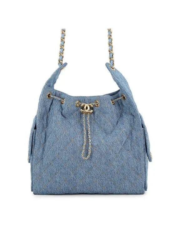Chanel Chain Shoulder Bag 25 Medium CC Logo Quilted Denim