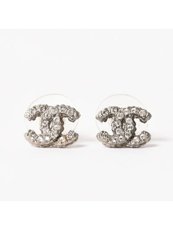 Chanel Earrings CC Logo Rhinestone Metal