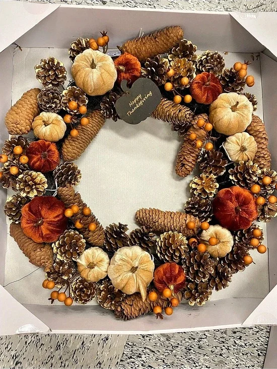 Brand New!! Fall Harvest Pumpkin Pinecone Wreath