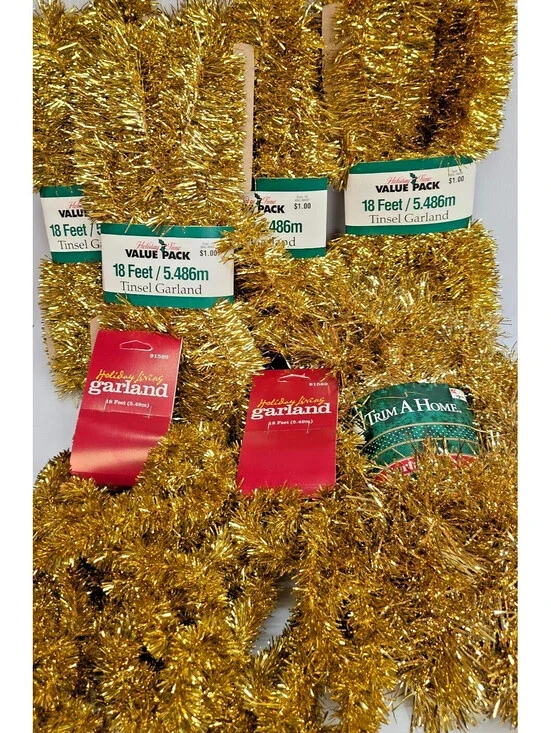 Vintage Gold Christmas Tinsel Garland Lot of 7 Holiday Time Holiday Living 138'