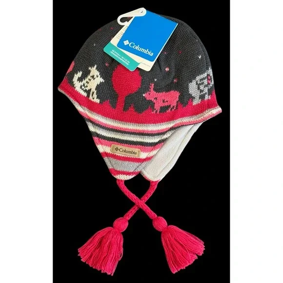 Columbia Youth Girls Beanie Winter Snow Hat Pink Gray Omni-wick One Size NWT