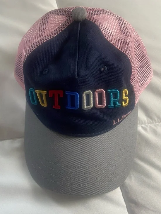 L.L. Bean Kids Navy, Pink & Gray 'OUTDOORS' Mesh Baseball Cap