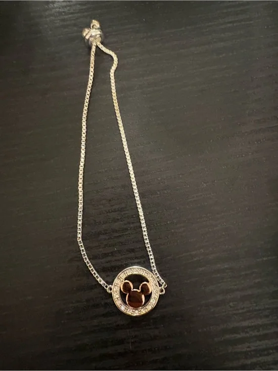 Silver Disney Mickey Mouse Circle Pendant Bracelet - Silver & Black