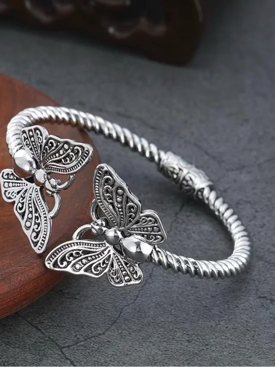 Silver Butterfly Open Bangle Bracelet - Women Jewelry
