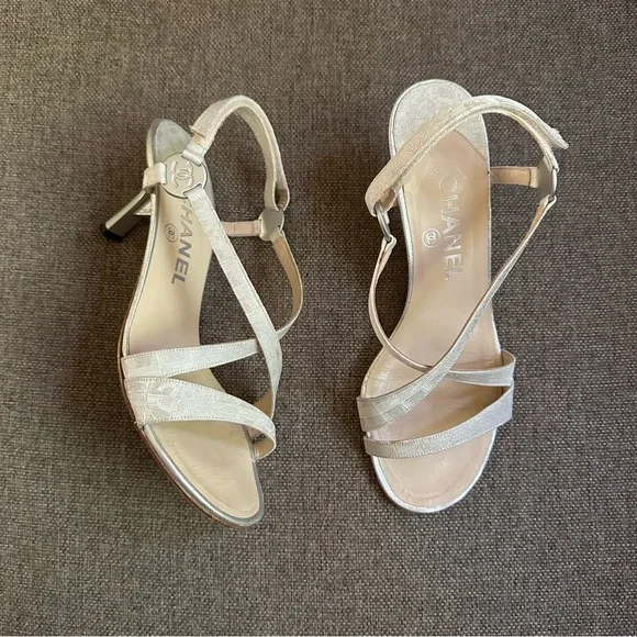 Vintage silver Chanel strappy heels