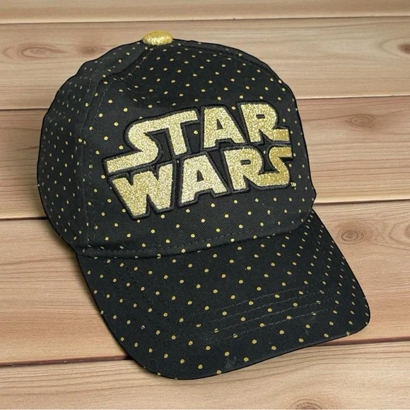 Star Wars Black & Gold Polka Dot Glitter Logo Youth Adjustable Strapback Hat Cap