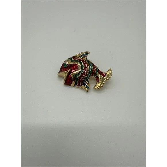 Vintage Fish Brooch Pin Goldtone Enamel and Rhinestone‎ 2