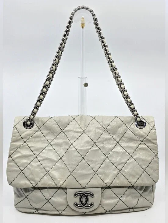 Chanel (2010) Glazed Goatskin Double Stitch Flap Maxi Bag