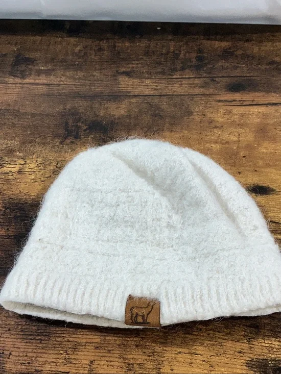 Kids Cream Knit Beanie with Leather Patch - Brand Unspecified